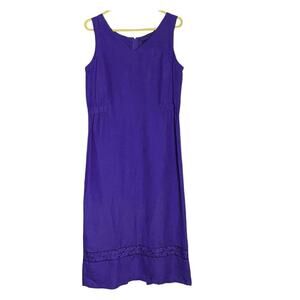 MHM Melissa Harper Maxi Dress Womens 8 Purple Linen Blend Sleeveless Embroidered